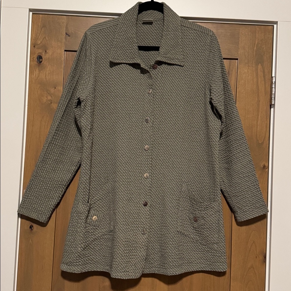 C.M.C. By Color Me Cotton Textured button down Tunic Blouse Womens L Lagenlook